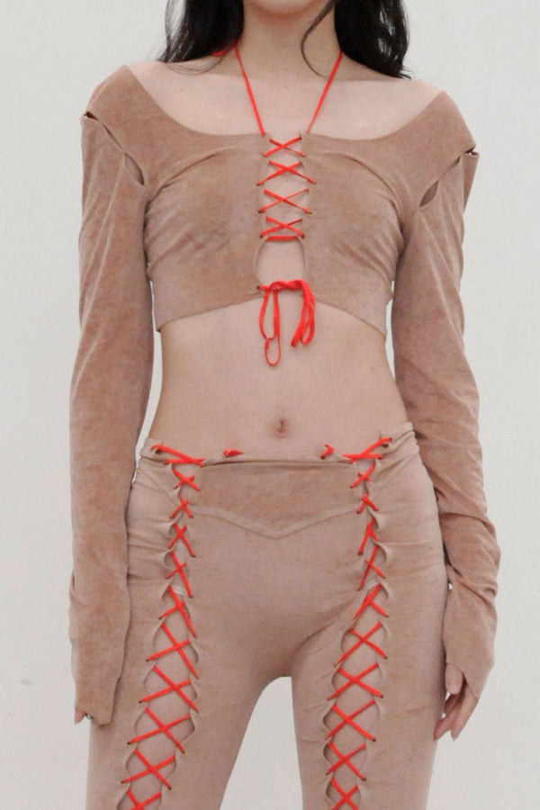 RUI Suede Lace-Up Short Jacket RSS22WV04 Oatmeal